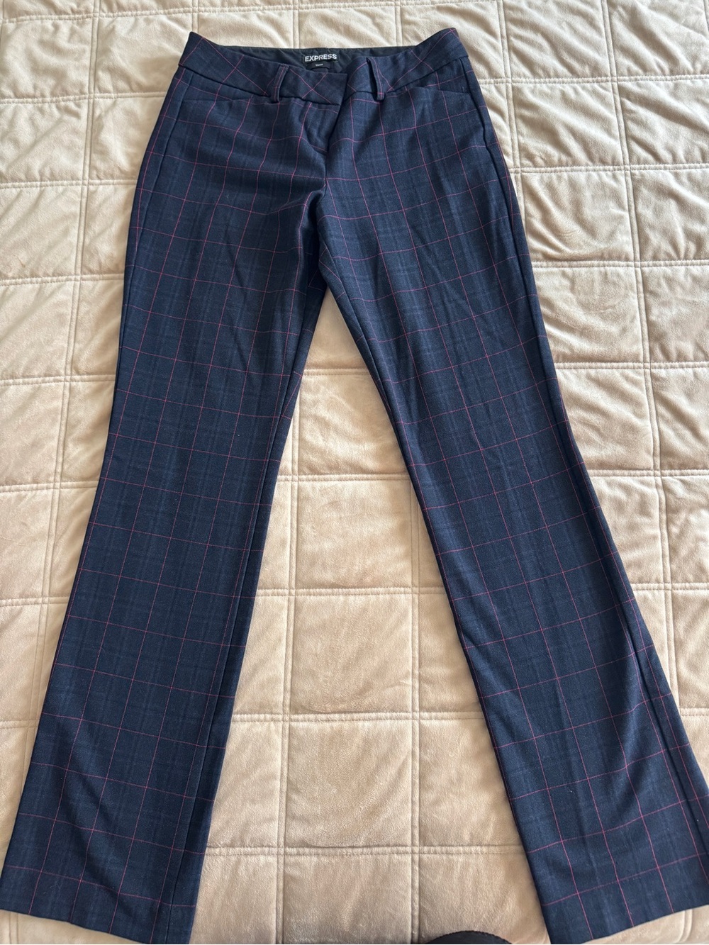Express Women’s Navy Trousers with Red Windowpane